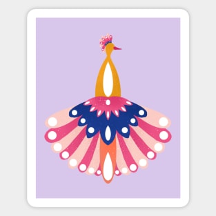 Art Deco style peacock - pink and yellow Magnet